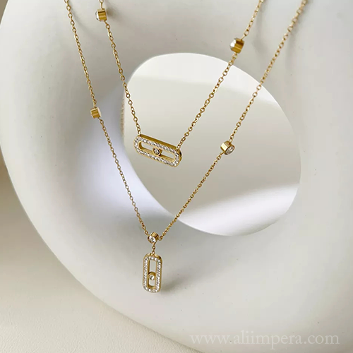 Collier multicouche en acier inoxydable 18k